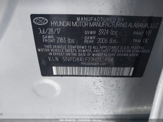 Hyundai ELANTRA SEL 2018 5NPD84LF2JH255934 Image 9