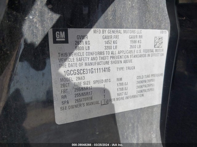 Chevrolet Colorado Lt 2016 1GCGSCE31G1111416 Image 9