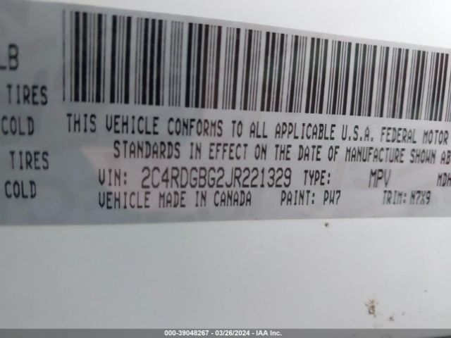 2C4RDGBG2JR221329 Dodge Grand Caravan Se Plus