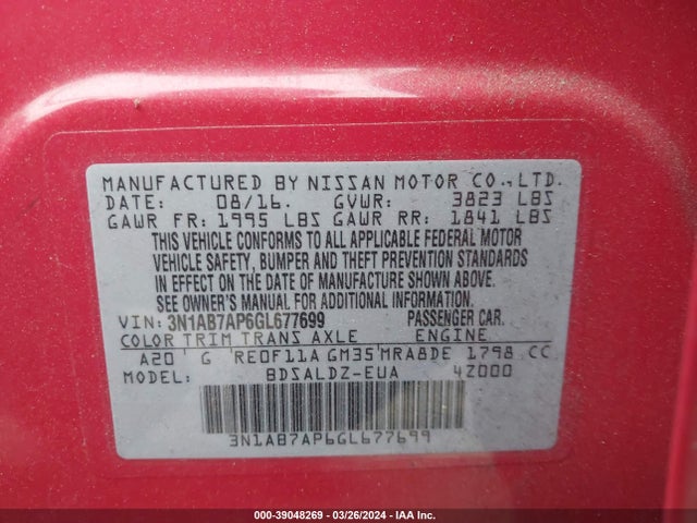 Nissan SENTRA SV 2016 3N1AB7AP6GL677699 Image 9