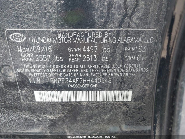Hyundai Sonata Sport 2017 5NPE34AF2HH440548 Image 9