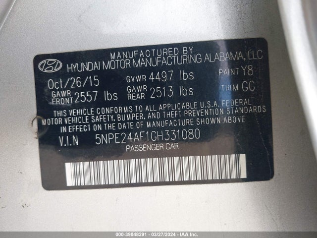 Hyundai SONATA SE 2016 5NPE24AF1GH331080 Image 9