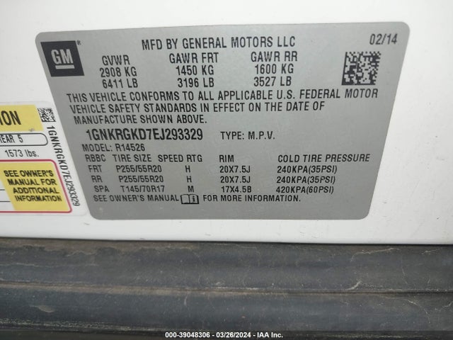 Chevrolet Traverse 1lt 2014 1GNKRGKD7EJ293329 Image 9