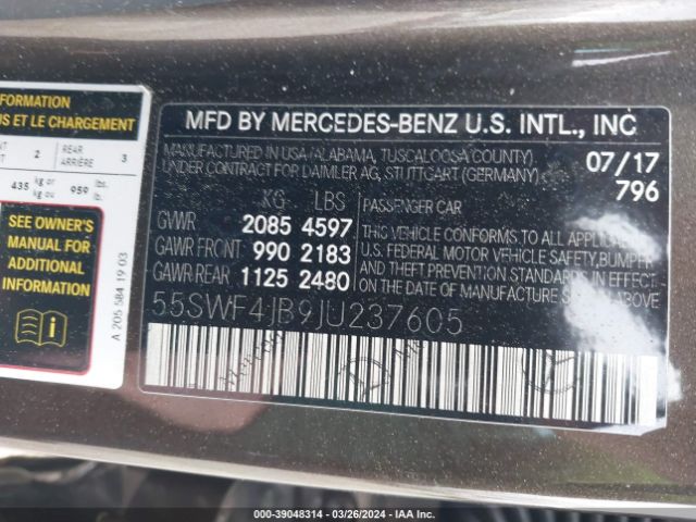 55SWF4JB9JU237605 Mercedes-Benz C 300