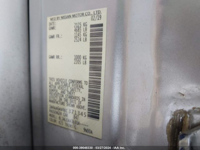 1N4AA6AV4KC371345 Nissan Maxima 3.5 Sl