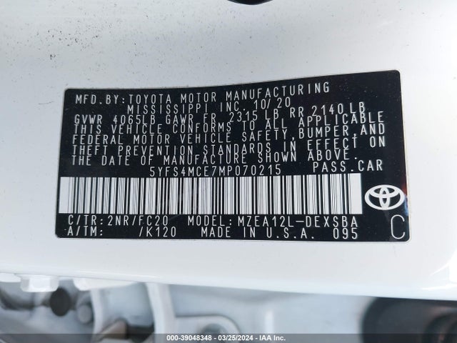Toyota COROLLA SE 2021 5YFS4MCE7MP070215 Image 9
