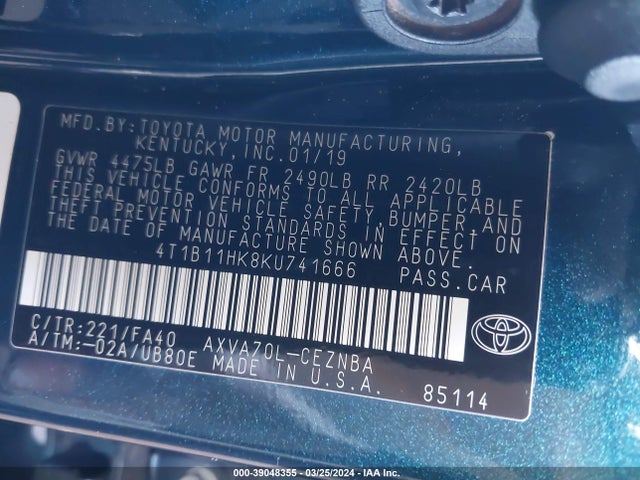 Toyota CAMRY LE 2019 4T1B11HK8KU741666 Image 9