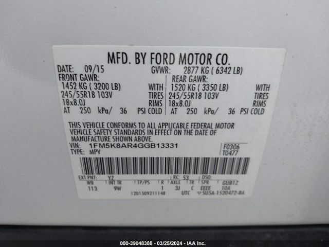 1FM5K8AR4GGB13331 Ford Utility Police Interceptor