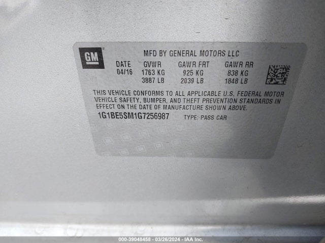 Chevrolet Cruze Lt Auto 2016 1G1BE5SM1G7256987 Image 9