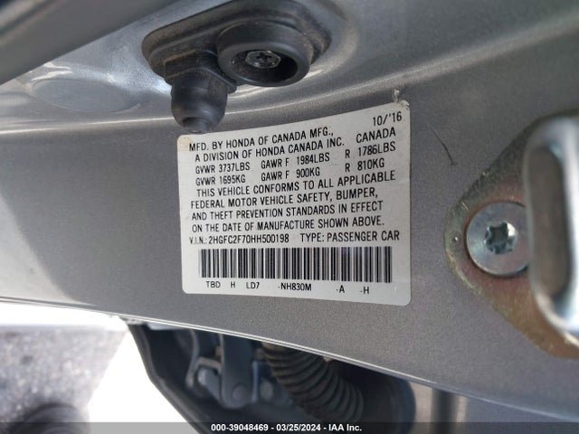 Honda CIVIC EX 2017 2HGFC2F70HH500198 Image 9