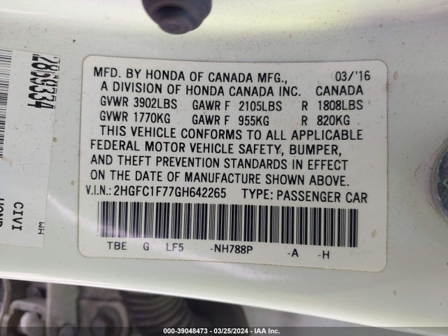 Honda Civic Ex-l 2016 2HGFC1F77GH642265 Image 9