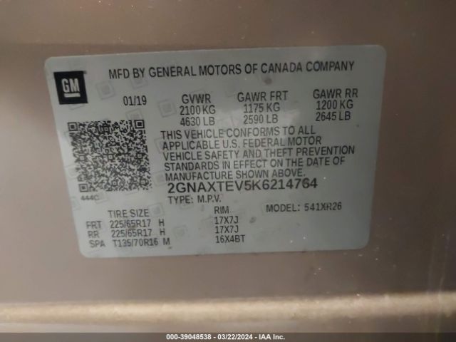 2019 CHEVROLET EQUINOX 2GNAXTEV5K6214764 Photo 8