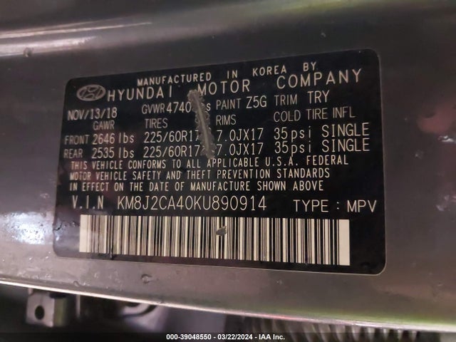 Hyundai TUCSON SE 2019 KM8J2CA40KU890914 Image 9