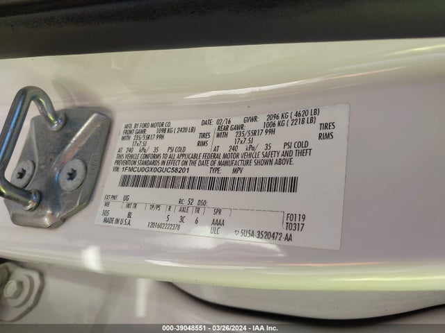 Ford ESCAPE SE 2016 1FMCU0GX0GUC58201 Image 9