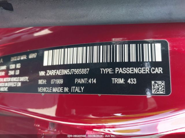 ZARFAEBN5J7565887 Alfa Romeo Giulia Rwd