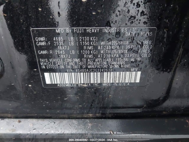 Subaru Outback 2.5i Limited 2016 4S4BSAJC2G3242536 Image 9
