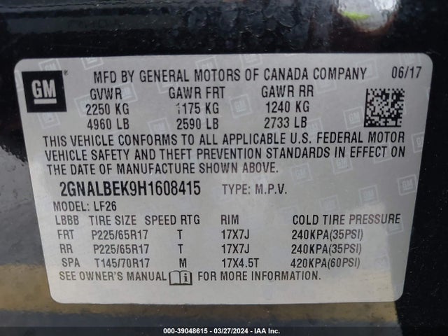 Chevrolet EQUINOX LS 2017 2GNALBEK9H1608415 Image 9