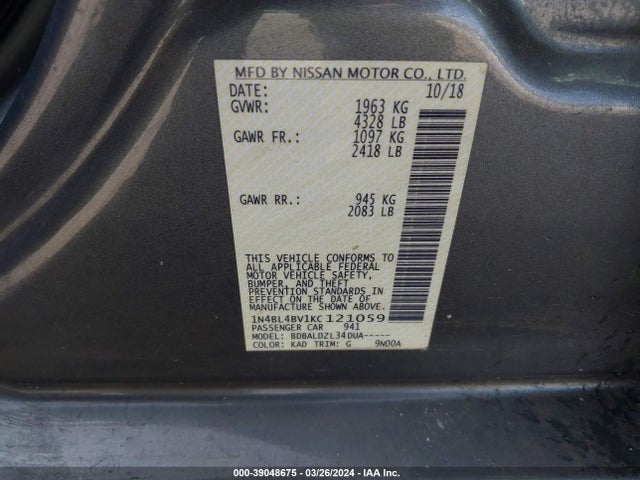Nissan Altima 2.5 S 2019 1N4BL4BV1KC121059 Image 9