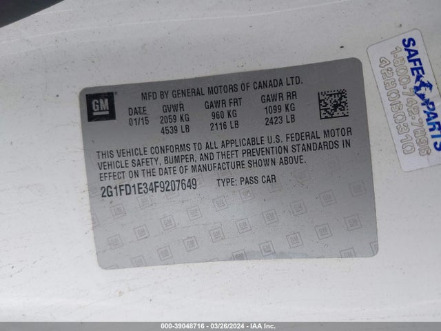 Chevrolet Camaro 1lt 2015 2G1FD1E34F9207649 Image 9