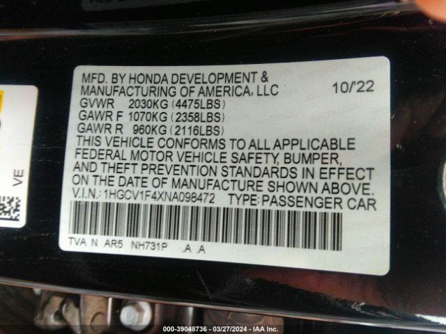 1HGCV1F4XNA098472 Honda Accord Sport Special Edition
