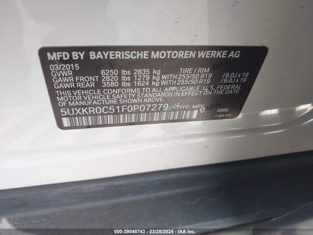BMW X5 Xdrive35i 2015 5UXKR0C51F0P07279 Image 9