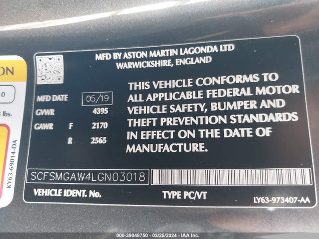 SCFSMGAW4LGN03018 Aston Martin Vantage