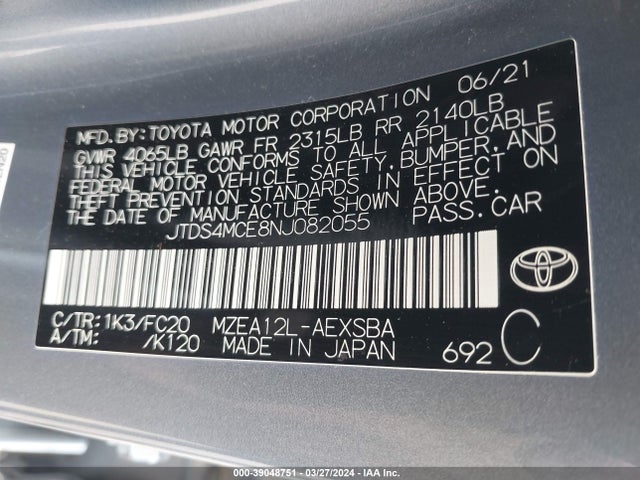 Toyota COROLLA SE 2022 JTDS4MCE8NJ082055 Image 9