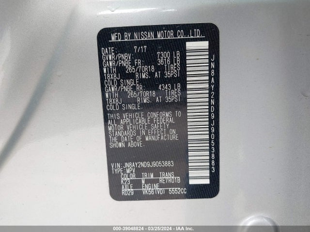 Nissan ARMADA SV 2018 JN8AY2ND9J9053883 Image 9