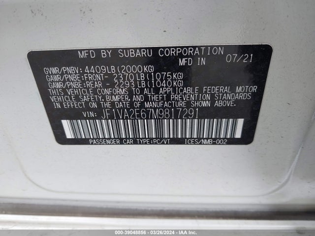 Subaru Wrx Sti 2021 JF1VA2E67M9817291 Image 9