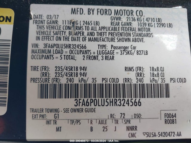 Ford Fusion Hybrid Se 2017 3FA6P0LU5HR324566 Image 9
