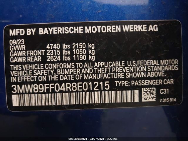 3MW89FF04R8E01215 BMW 3 Series 330i Xdrive