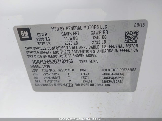 Chevrolet EQUINOX LT 2016 1GNFLFEK2GZ102136 Image 9