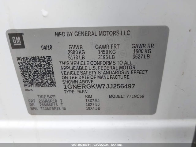 Chevrolet Traverse 1lt 2018 1GNERGKW7JJ256497 Image 9