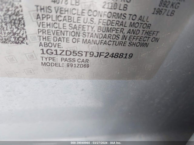 Chevrolet MALIBU LT 2018 1G1ZD5ST9JF248819 Image 9