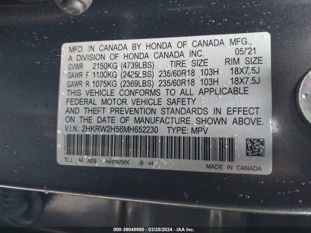 Honda Cr-v Awd Ex 2021 2HKRW2H56MH652230 Image 9