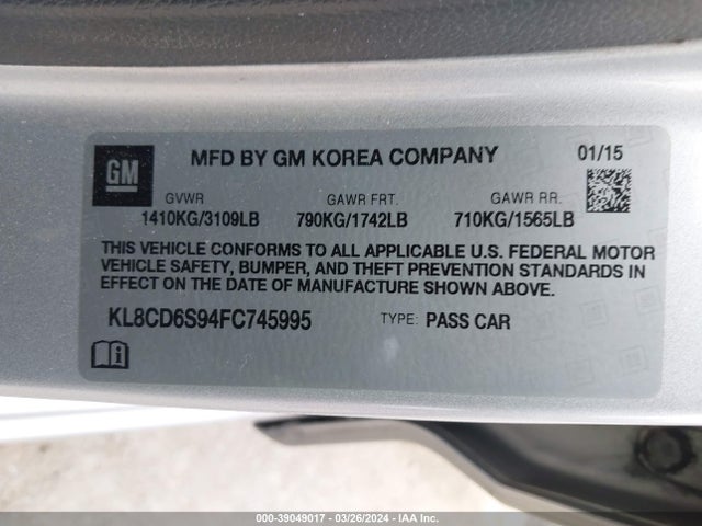 Chevrolet Spark 1lt Cvt 2015 KL8CD6S94FC745995 Image 9