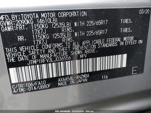 Toyota Rav4 Xle 2020 JTMP1RFV3LJ036556 Image 9