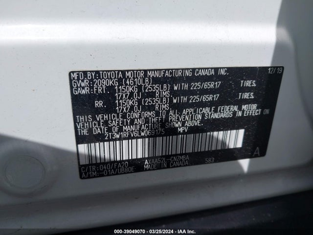 Toyota Rav4 Xle 2020 2T3W1RFV6LW069175 Image 9