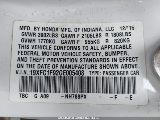 Honda Civic Touring 2016 19XFC1F92GE005408 Image 9