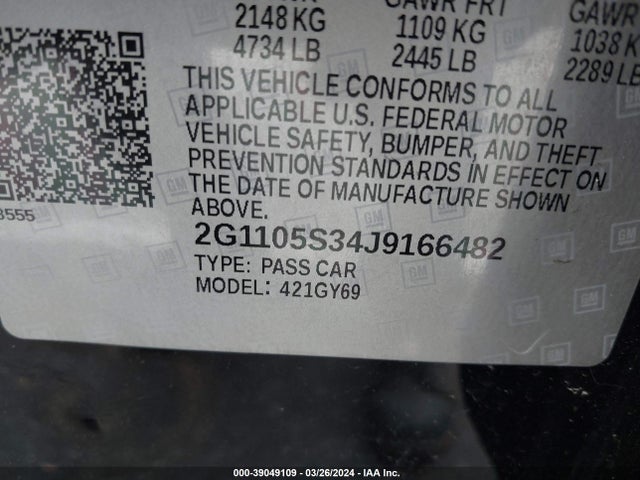 Chevrolet IMPALA 1LT 2018 2G1105S34J9166482 Image 9
