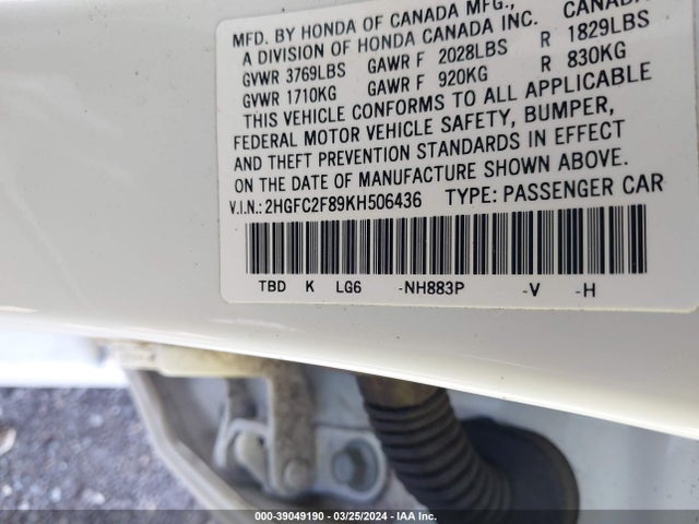 Honda Civic Sport 2019 2HGFC2F89KH506436 Image 9