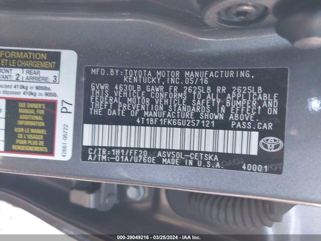 Toyota CAMRY SE 2016 4T1BF1FK6GU257121 Image 9