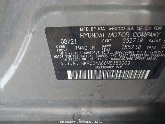 Hyundai Accent Sel 2022 3KPC24A66NE156009 Image 9