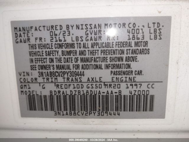 3N1AB8CV2PY309444 Nissan Sentra Sv Xtronic Cvt