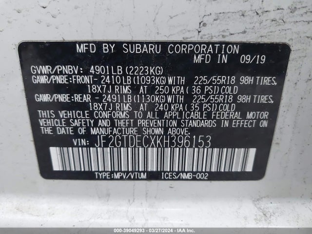Subaru CROSSTREK HYBRID 2019 JF2GTDECXKH396153 Image 9