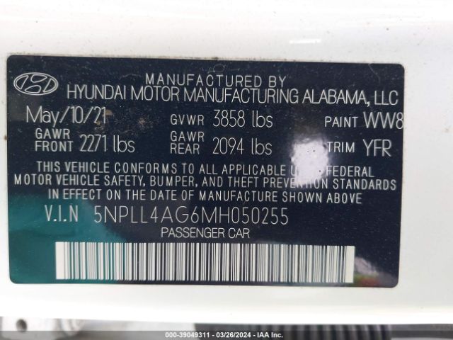 5NPLL4AG6MH050255 Hyundai ELANTRA SE