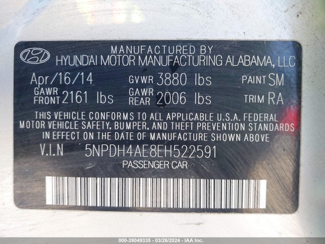 Hyundai ELANTRA SE 2014 5NPDH4AE8EH522591 Image 9