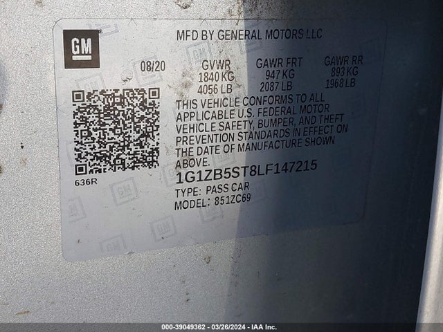 Chevrolet MALIBU LS 2020 1G1ZB5ST8LF147215 Image 9