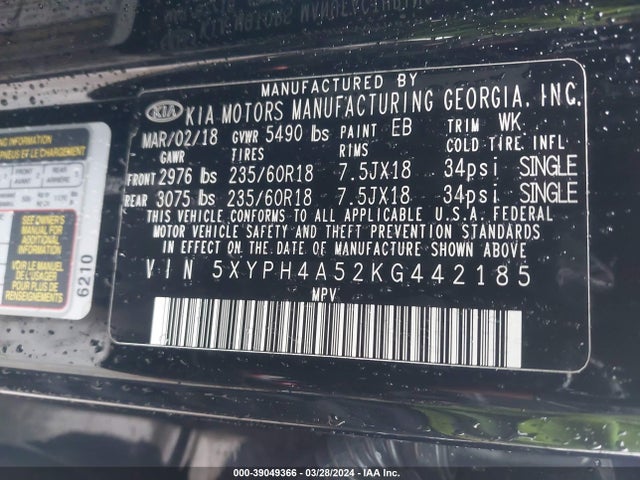 KIA Sorento 3.3l Ex 2019 5XYPH4A52KG442185 Image 9