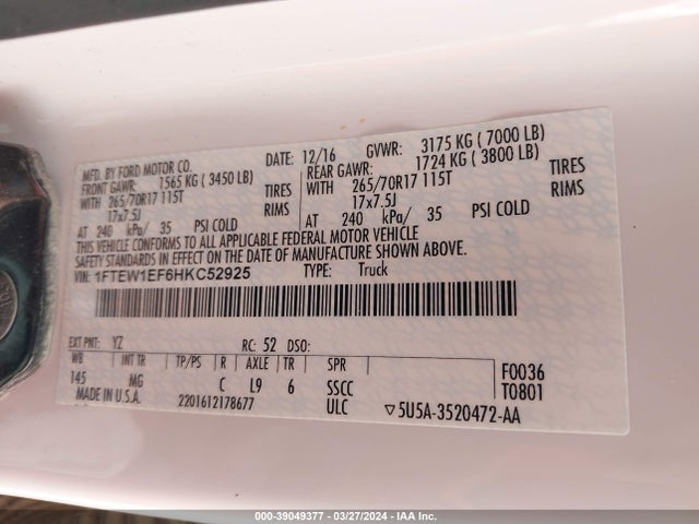 Ford F-150 Xlt 2017 1FTEW1EF6HKC52925 Image 9